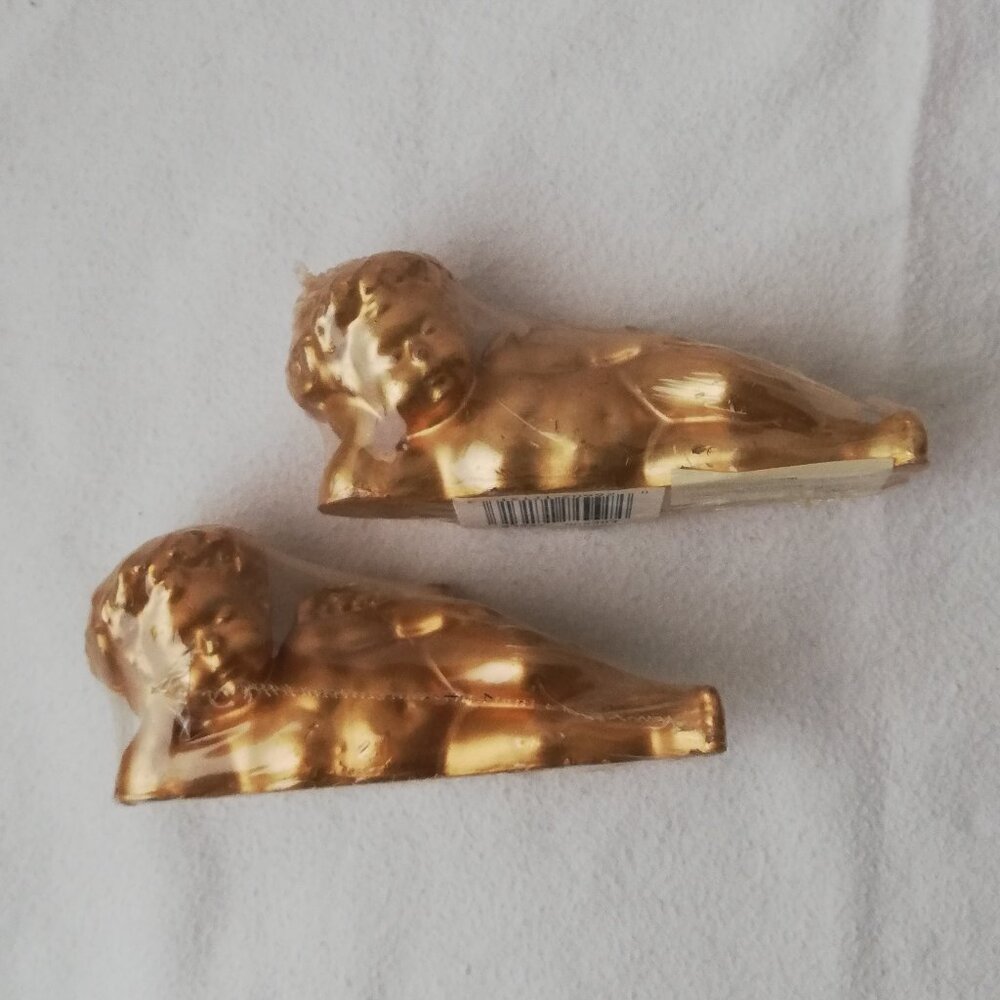 Cherub Gold Wax Candles 5"